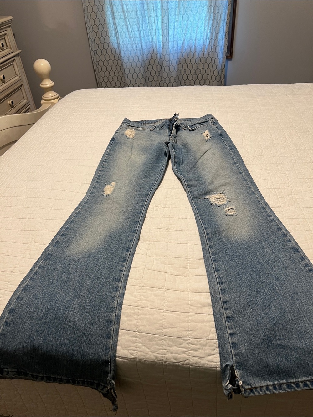 American Eagle Outfitters Light Blue Flare Jeans with Distressing